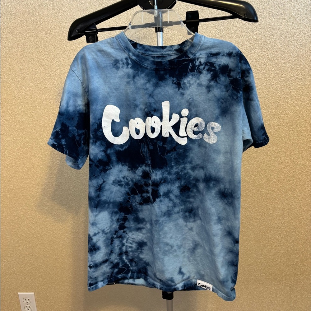 Cookies Blue Tie Dye Logo‎ T-Shirt Y2K Streetwear Size Medium